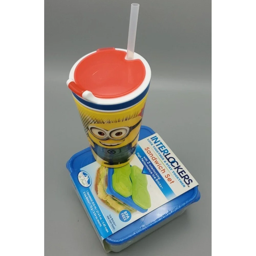 Minions Zak! Snakees Cup‎ Sandwich Container Box Ice Packs Green Blue & Yellow